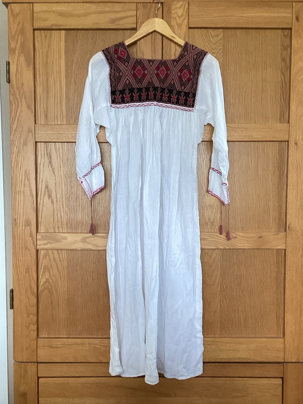 Boho unipolar/ nighty with Burgundy Embroidered Yoke from Mexico